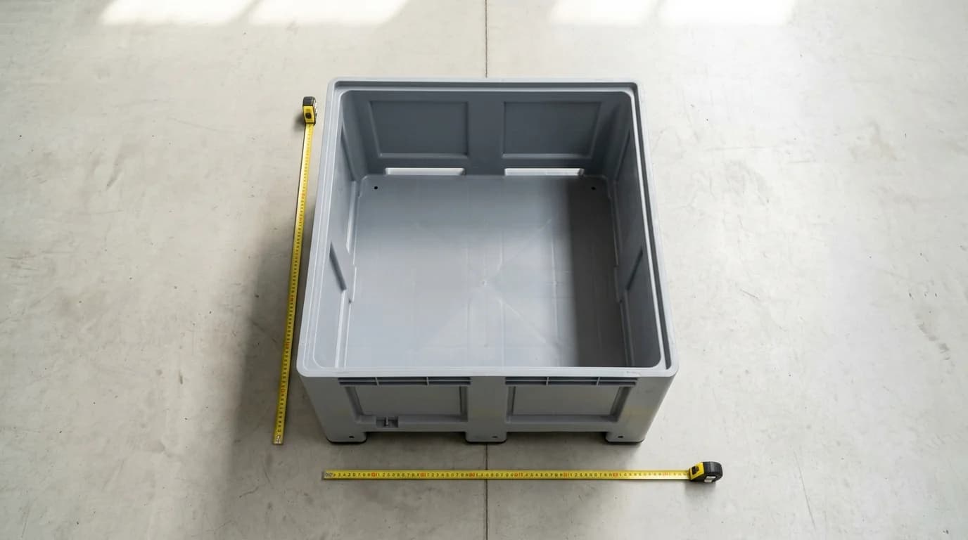 Caisse palette plastique monobloc 1200x1000 mm vue de dessus en entrepôt